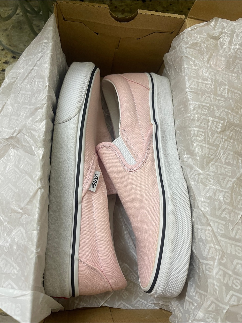 Vans Pink and White Classic Slip-On Sneakers